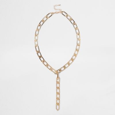 Gold tone chain drop necklace